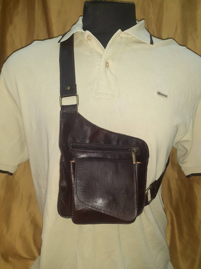 Artisan natural leather small chest bag