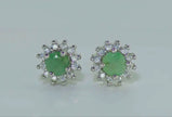 Green Round Emerald Diamonds Princess Style 925 Sterling Silver Earrings Stud