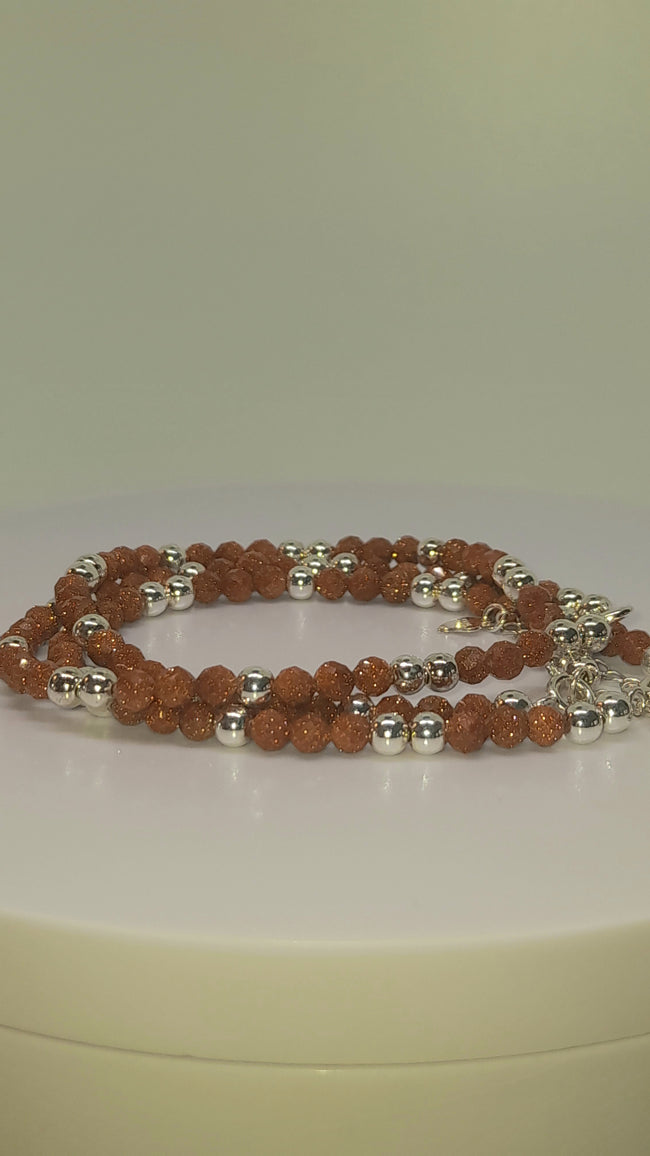 Elegant 925 Sterling Silver Sandstone Ball Beads Charm Handcrafted Bracelet for Women