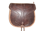 Round drawstring bag natural artisan leather