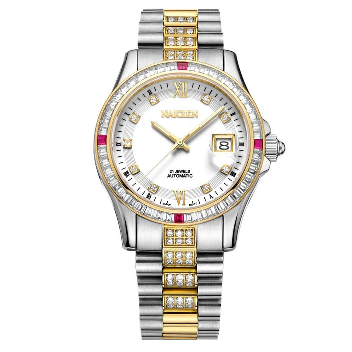 NAKZEN Men Japan NH35 Movement Automatic Mechanical Diamond Stainless Steel Bracelet Watches Relogio Masculino 6013