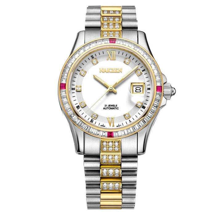 NAKZEN Men Japan NH35 Movement Automatic Mechanical Diamond Stainless Steel Bracelet Watches Relogio Masculino 6013