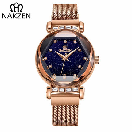 NAKZEN Women Diamond Elegant Starry Sky Watches Ladies Creative Roman Fashion Waterproof Quartz