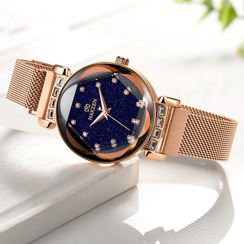 NAKZEN Women Diamond Elegant Starry Sky Watches Ladies Creative Roman Fashion Waterproof Quartz
