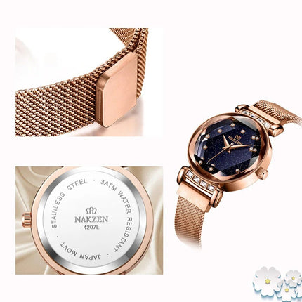 NAKZEN Women Diamond Elegant Starry Sky Watches Ladies Creative Roman Fashion Waterproof Quartz