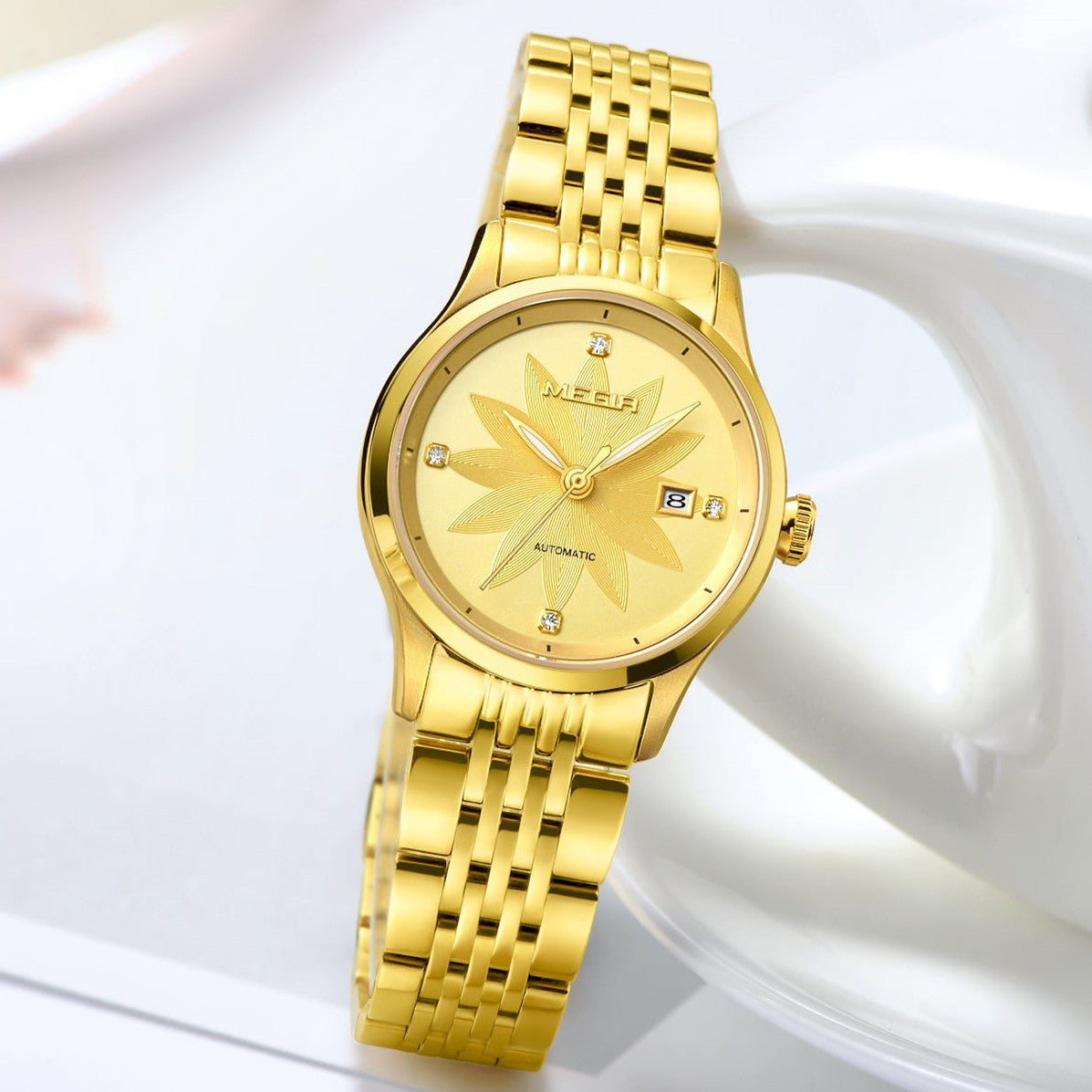 MEGIR Fashion Casual Watch for Women Sapphire Crystal Mechanical Stainless Steel