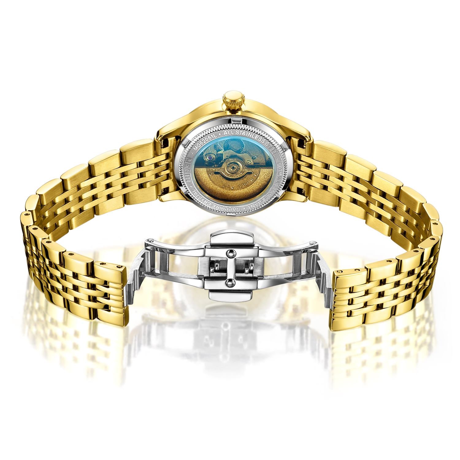 MEGIR Fashion Casual Watch for Women Sapphire Crystal Mechanical Stainless Steel