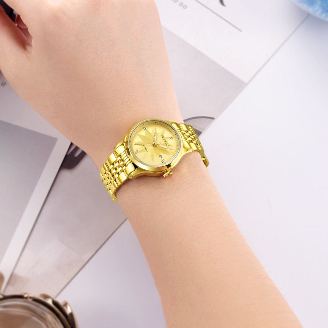 MEGIR Fashion Casual Watch for Women Sapphire Crystal Mechanical Stainless Steel