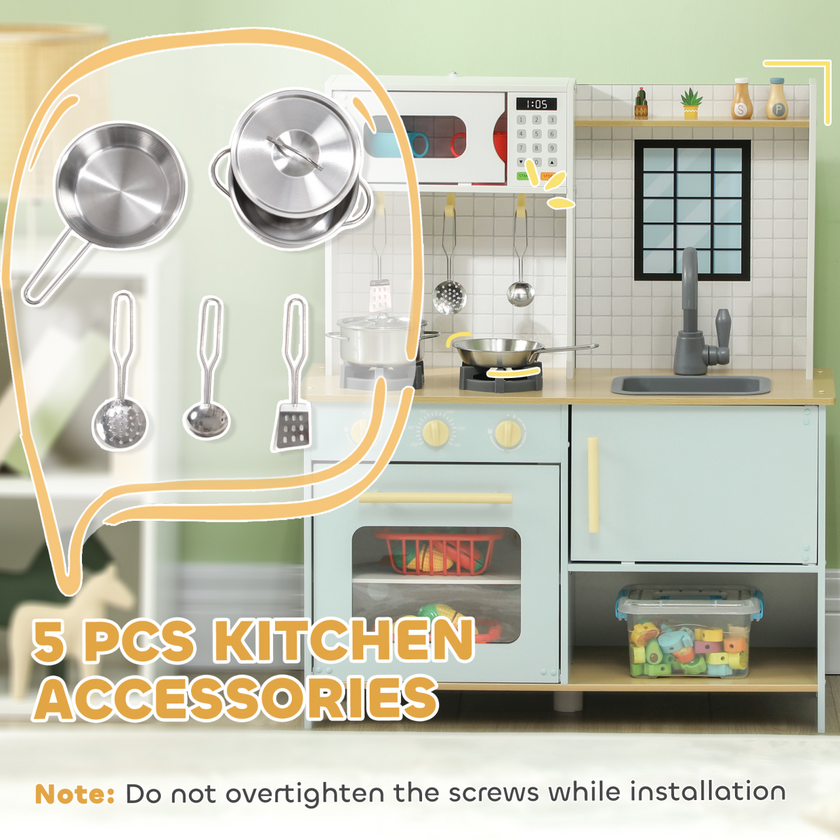 Play Kitchen, Kids Kitchen Playset with Light & Sound Stove