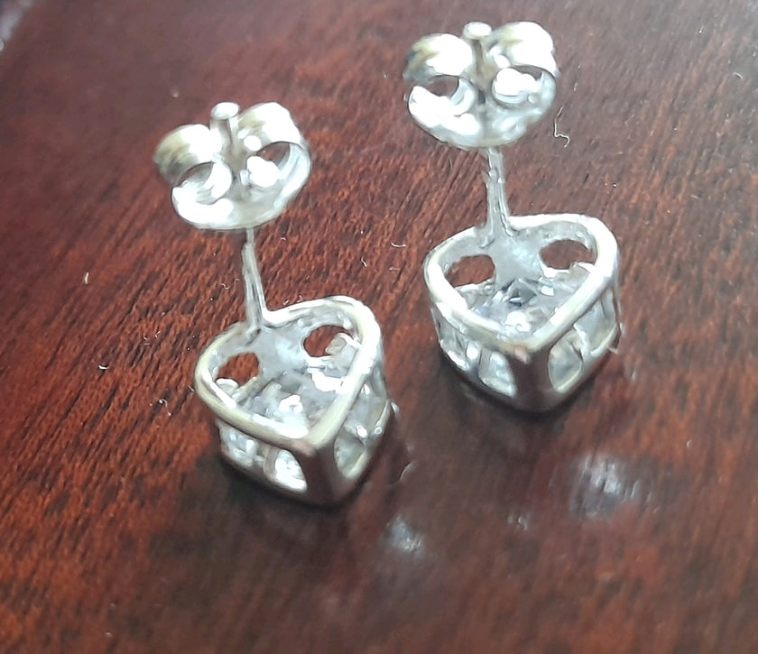 Genuine Pure 925 Sterling Silver Heart Earrings Stud