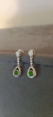 Genuine Chrome Diopside Heart Charm Dangle Stud 925 Sterling Silver Rhodium Ov