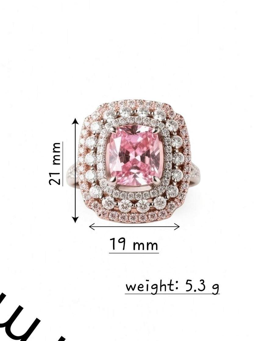 1.75 Ct Pink Morganite Diamonds Large Cocktail Ring In 14 Ct White Gold Filled