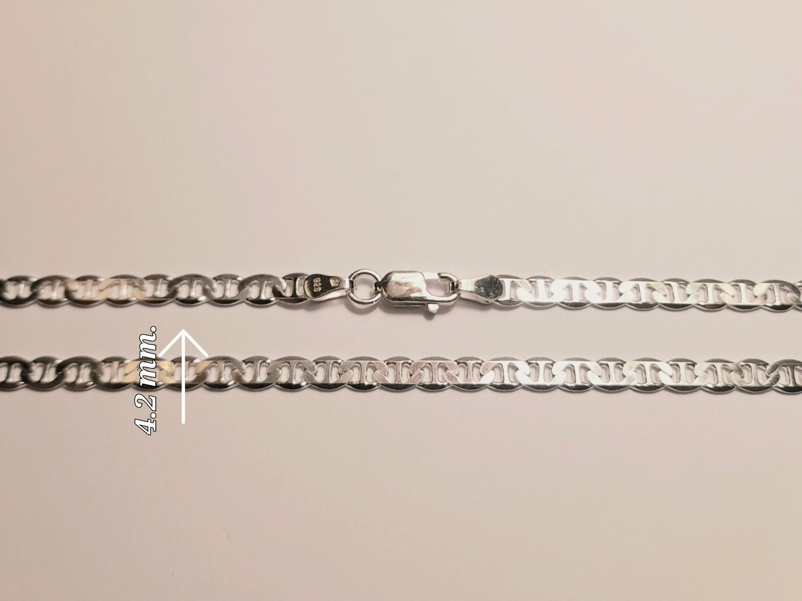 925 Solid Sterling Silver 4.2 mm Anchor Chain Men Necklace White Gold Pl 18,20in