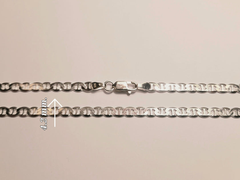 925 Solid Sterling Silver 4.2 mm Anchor Chain Men Necklace White Gold Pl 18,20in