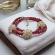 Pink Rubellite Pearl Charm Beads  925 Sterling Silver Bracelet Set