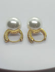 925 Sterling Silver Large Faux Pearl Earrings Hoops Yellow Gold Tone