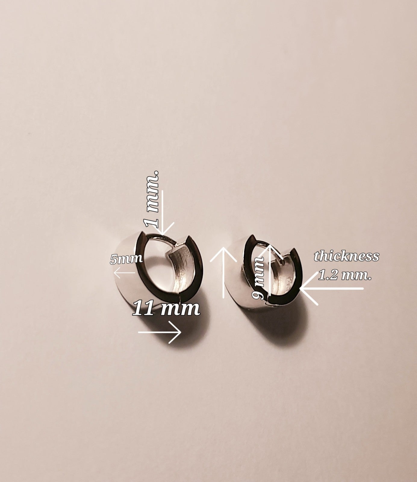Italian Style High Quality Polished 11MM Earrings Hoop Platinum Plate Silver 925