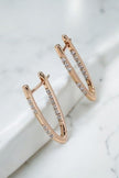 Rolled RG 585 Rose Gold  White Zirconia Earrings Hoops English Lock