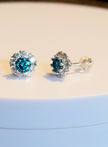Blue Green Ocean Natural Briliance Cluster Ring Earrings 14 Ct White Gold