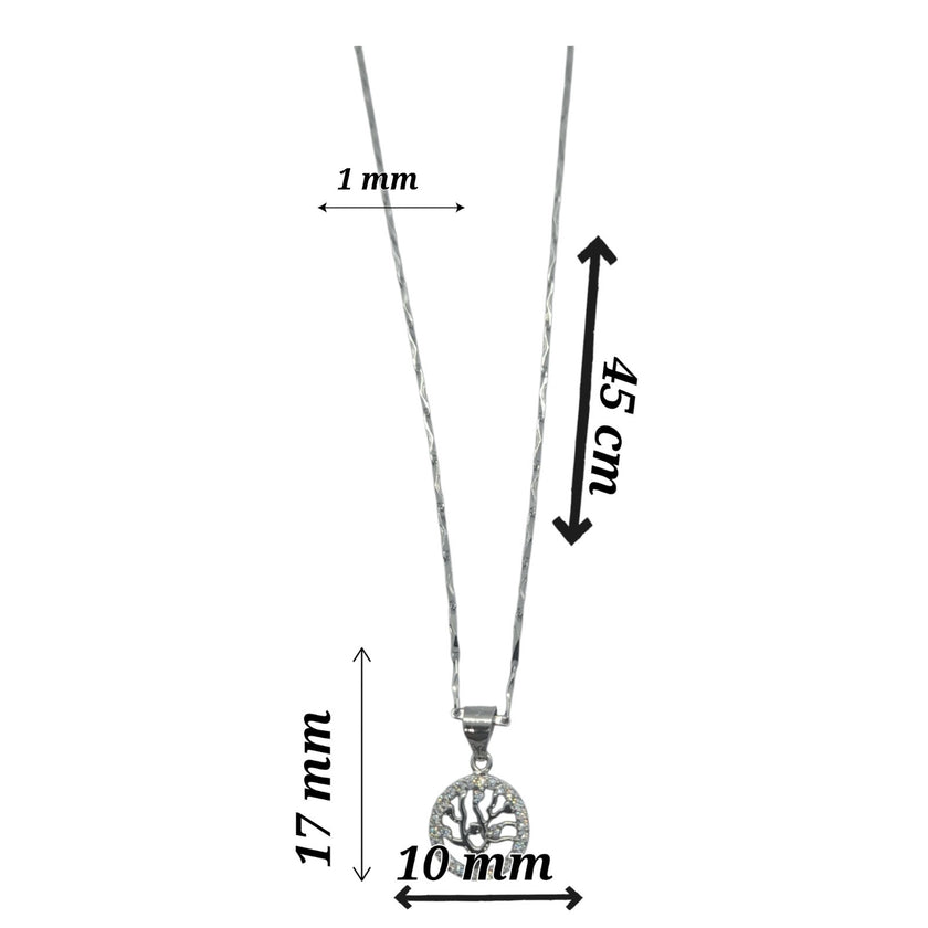 925 Sterling Silver  FamilyTree Pendant Necklace Earrings Stud Set  Rhodium Plat