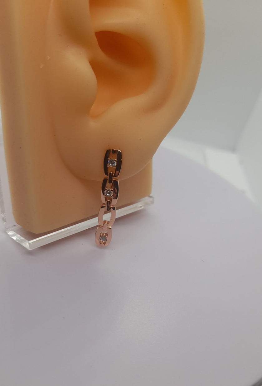 Rolled RG 585 Rose Gold  White Zirconia Earrings Hoops English Lock