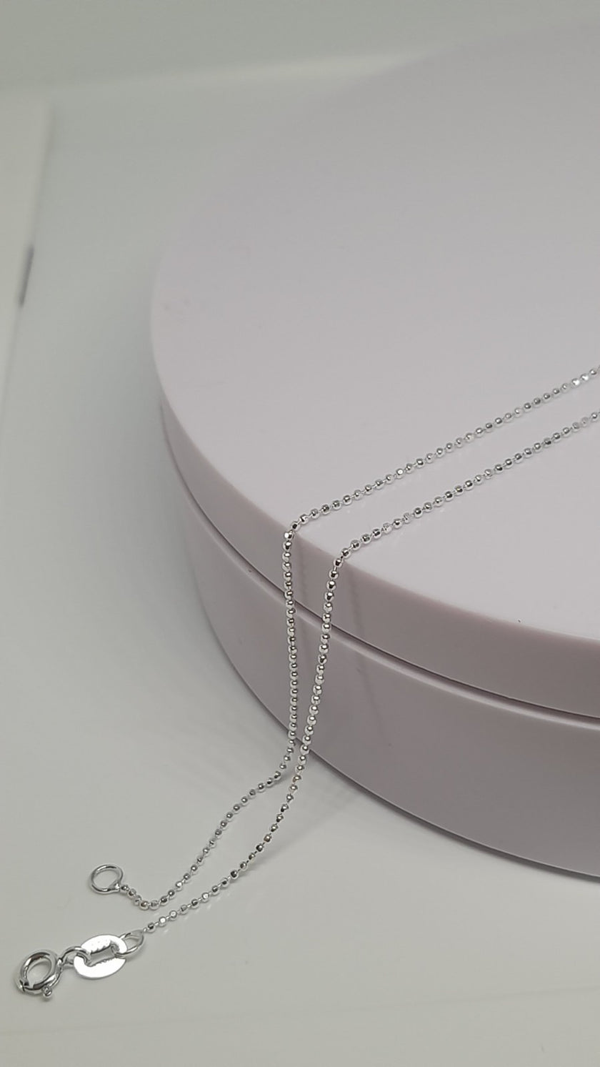 Tiny Ball Beaded Chain Necklace In 9 Ct White Gold Finished Sterling Silver