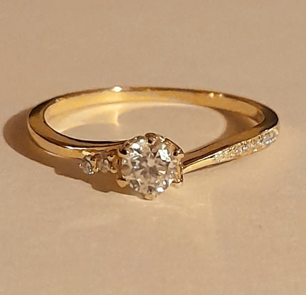 0.3Ct Lab Grown Moissanite Diamond Charm Ring 14K Yellow Gold Finished Size N1/2