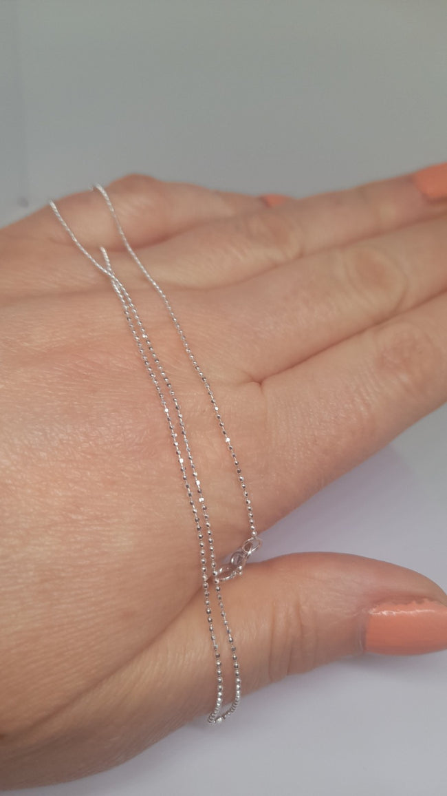 Tiny Ball Beaded Chain Necklace In 9 Ct White Gold Finished Sterling Silver