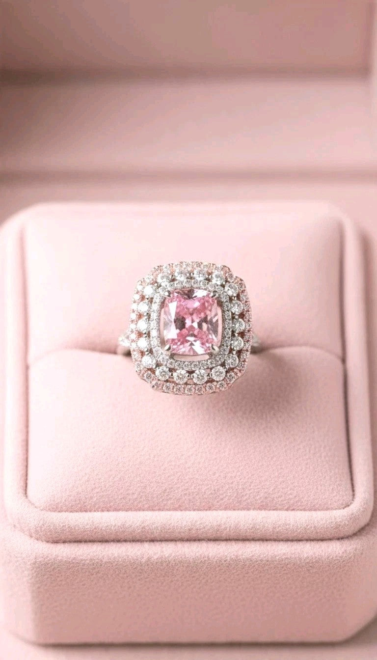 1.75 Ct Pink Morganite Diamonds Large Cocktail Ring In 14 Ct White Gold Filled