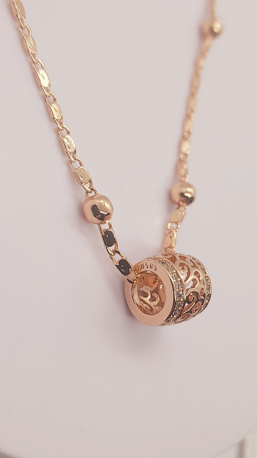 14 Ct/585 Rose Gold Filled Charm Pendant And Ball Bead Chain Necklace 24 Inch