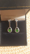 Genuine Chrome Diopside Heart Charm Dangle Stud 925 Sterling Silver Rhodium Ov
