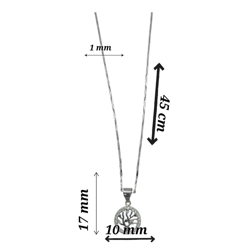 925 Sterling Silver  FamilyTree Pendant Necklace Earrings Stud Set  Rhodium Plat
