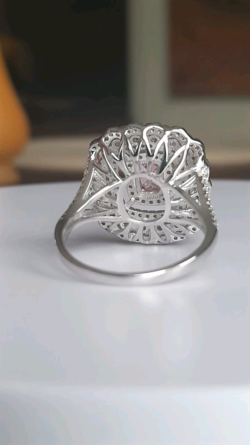 1.75 Ct Pink Morganite Diamonds Large Cocktail Ring In 14 Ct White Gold Filled