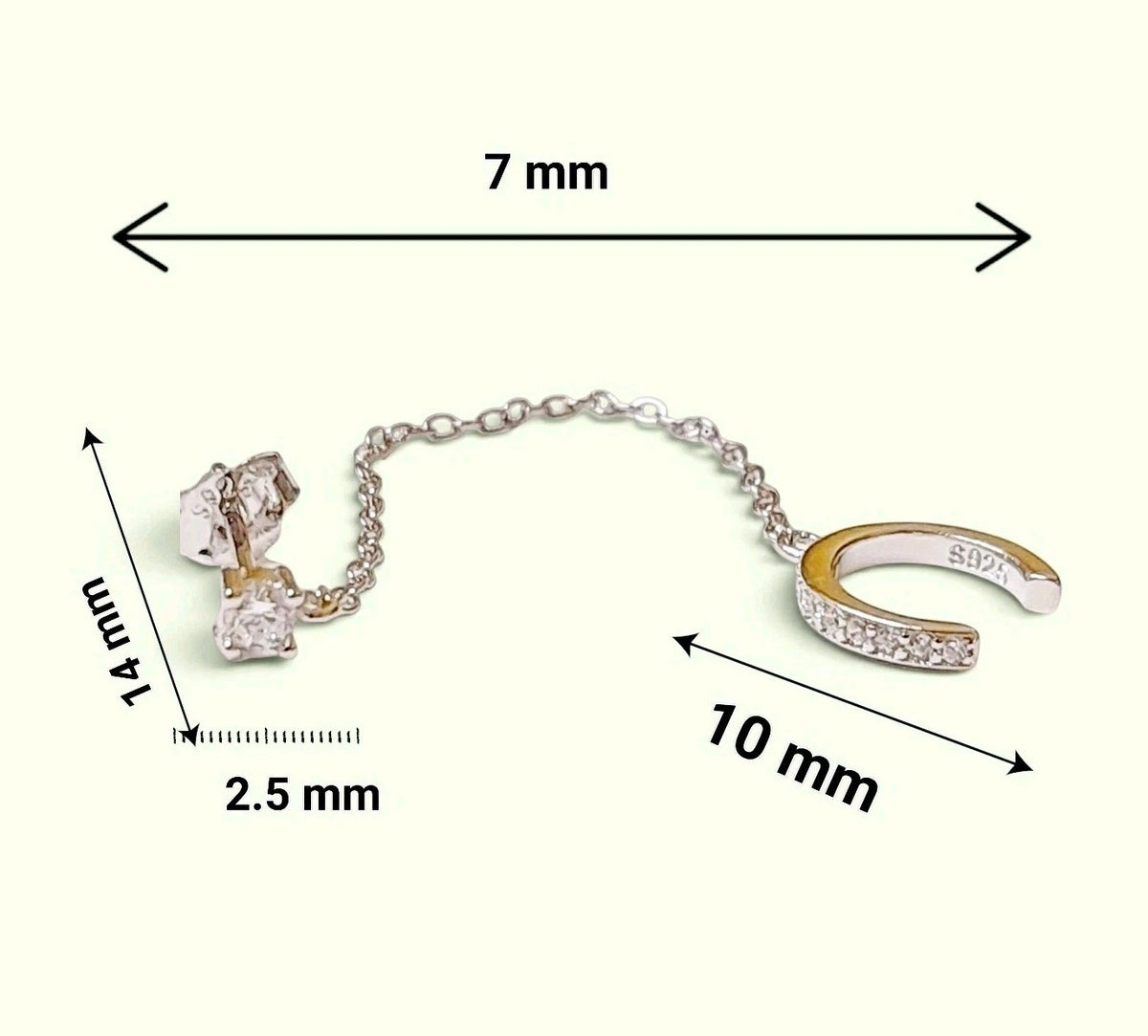 Single Sparkling Zircon Twisted Stud Earring Cuff Clip Tassel Platininum Plated