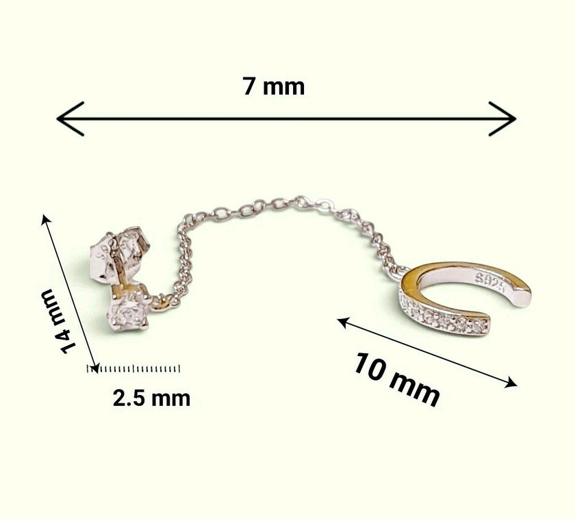Single Sparkling Zircon Twisted Stud Earring Cuff Clip Tassel Platininum Plated