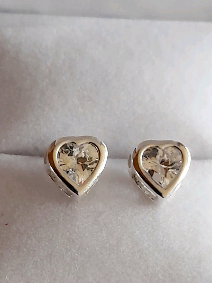 Genuine Pure 925 Sterling Silver Heart Earrings Stud