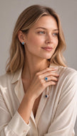 Blue Green Ocean Natural Briliance Cluster Ring Earrings 14 Ct White Gold