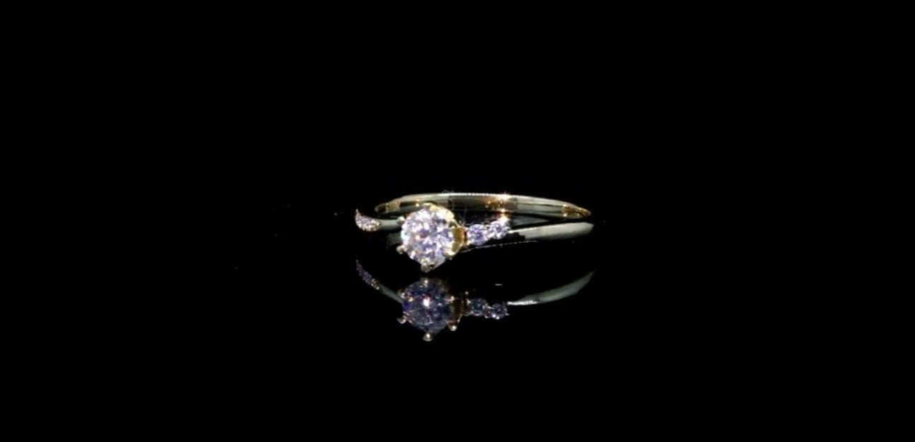 0.3Ct Lab Grown Moissanite Diamond Charm Ring 14K Yellow Gold Finished Size N1/2