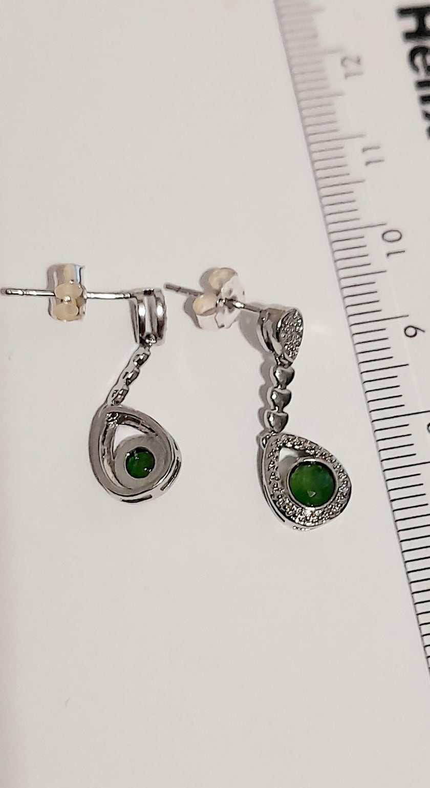 Genuine Chrome Diopside Heart Charm Dangle Stud 925 Sterling Silver Rhodium Ov