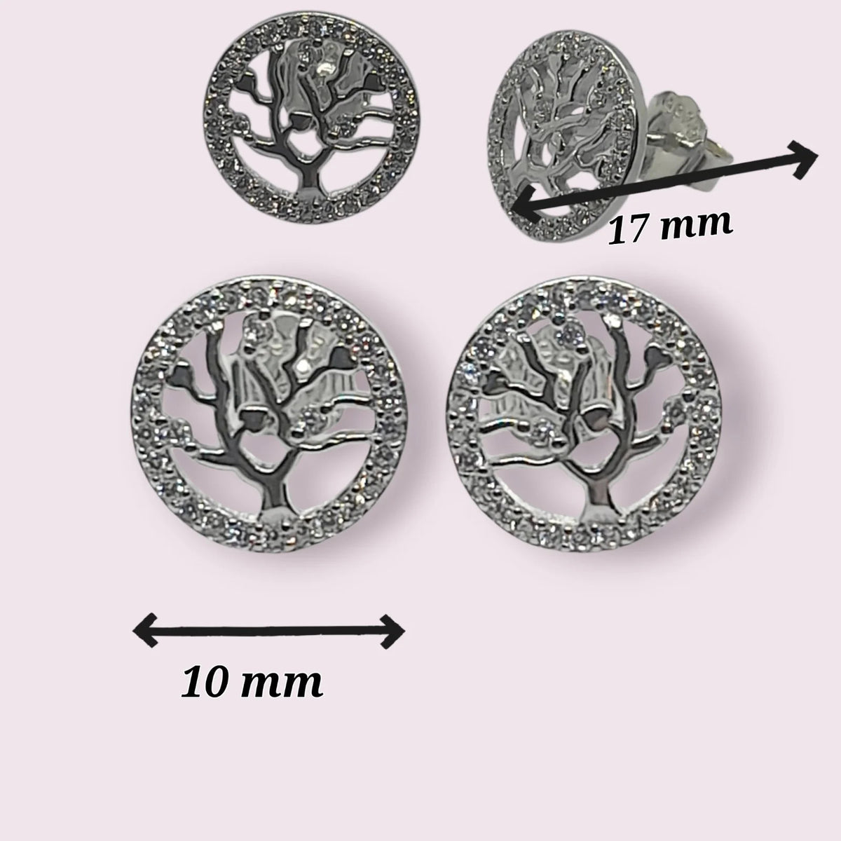 925 Sterling Silver  FamilyTree Pendant Necklace Earrings Stud Set  Rhodium Plat