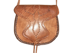Round drawstring bag natural artisan leather