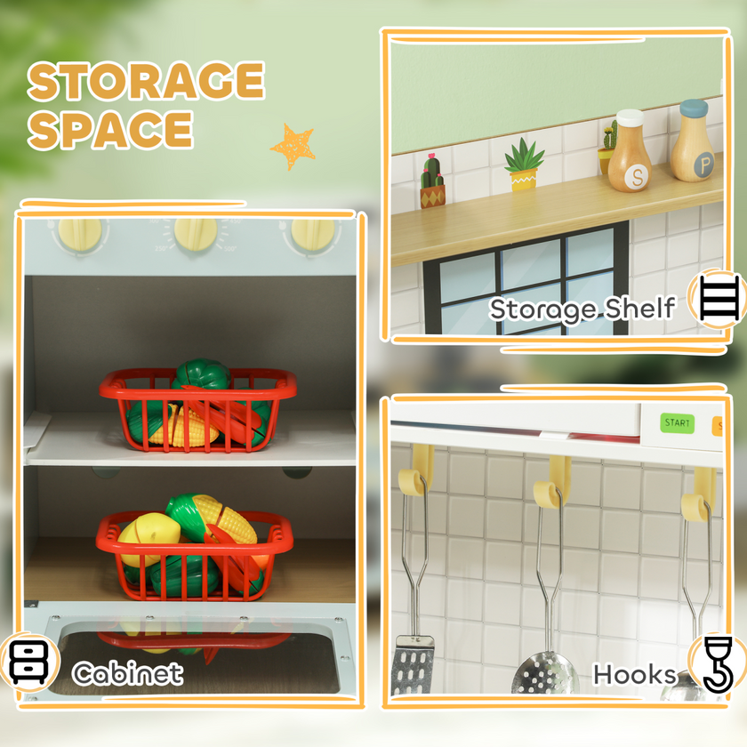 Play Kitchen, Kids Kitchen Playset with Light & Sound Stove