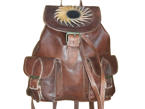 Hecho a mano Fez backpack with double medium pockets, colorful sun design