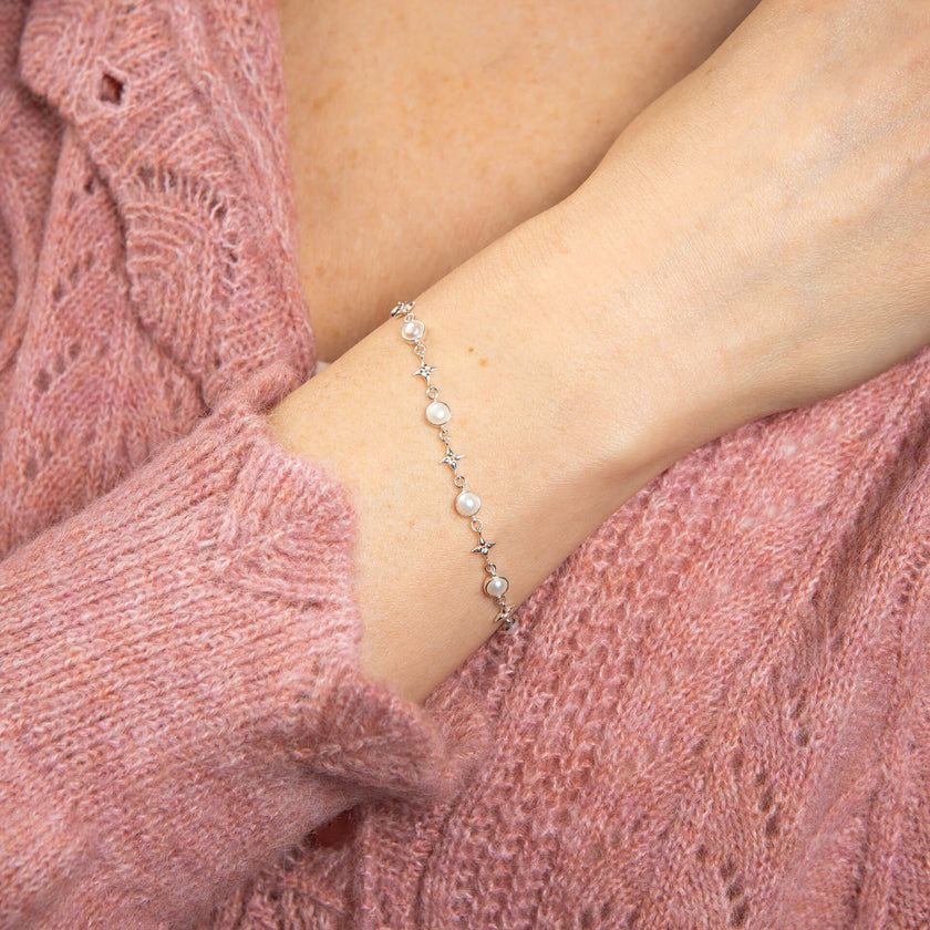 Laura Ashley Silver Hartley Check Mabe Pearl Tennis Bracelet