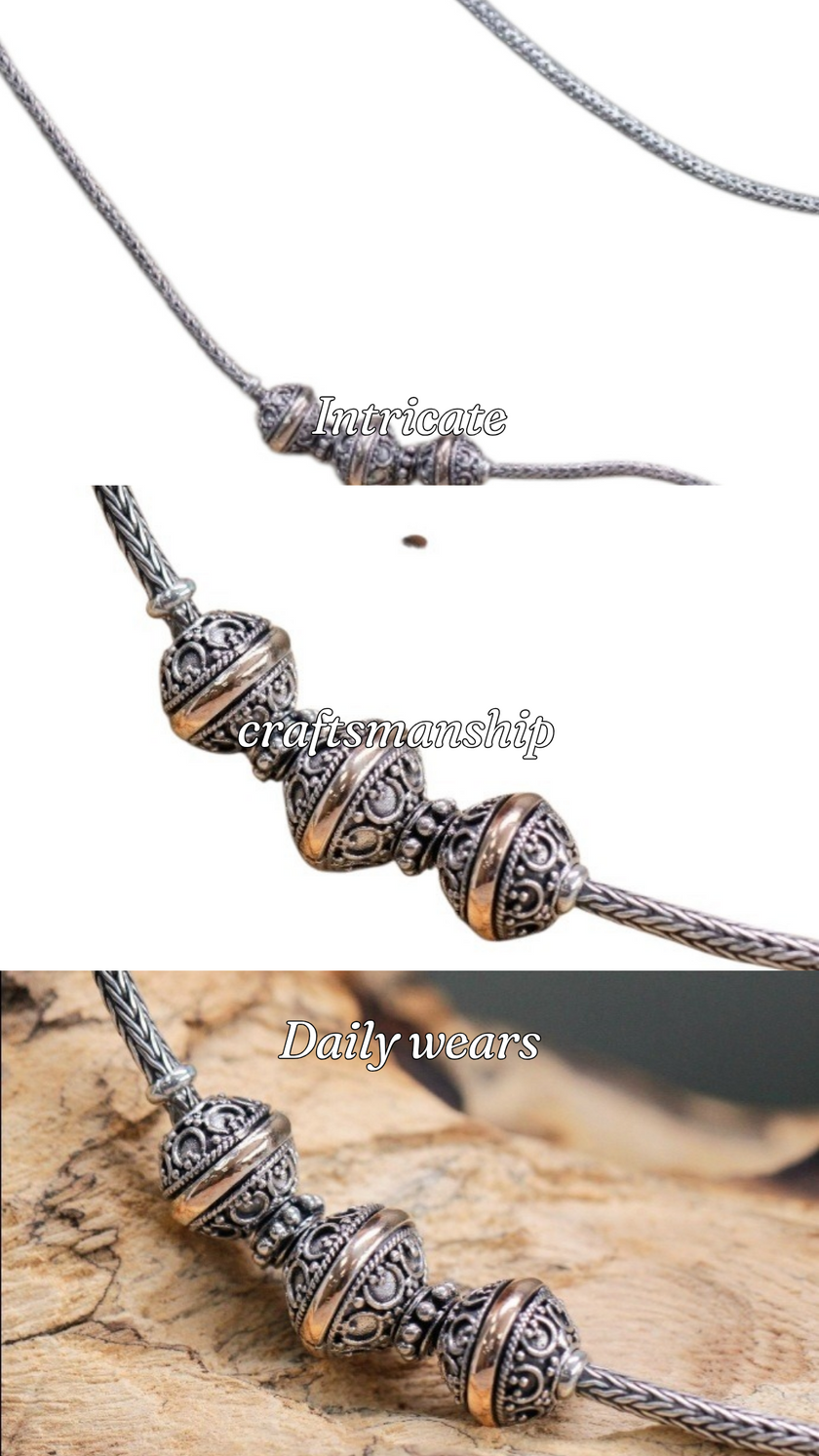 Authentic 925 Silver&18 K Gold Chain Ball Bead Necklace Bali Jewellery