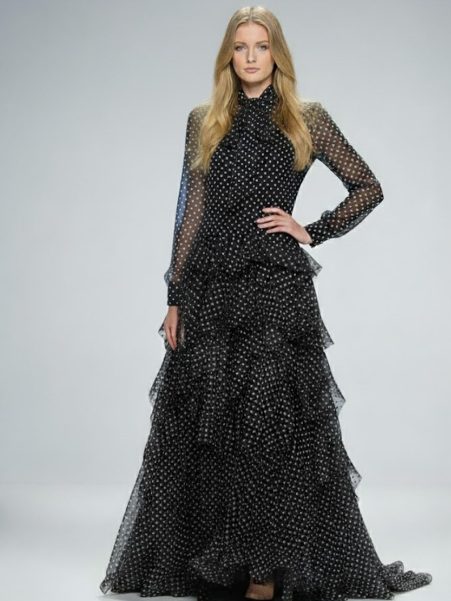 Long Black Polka Dot Evening Dress LENOX HILL: Prêt-à-Porter Line BYMANYC ® New York-1