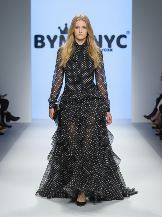 Long Black Polka Dot Evening Dress LENOX HILL: Prêt-à-Porter Line BYMANYC ® New York-0