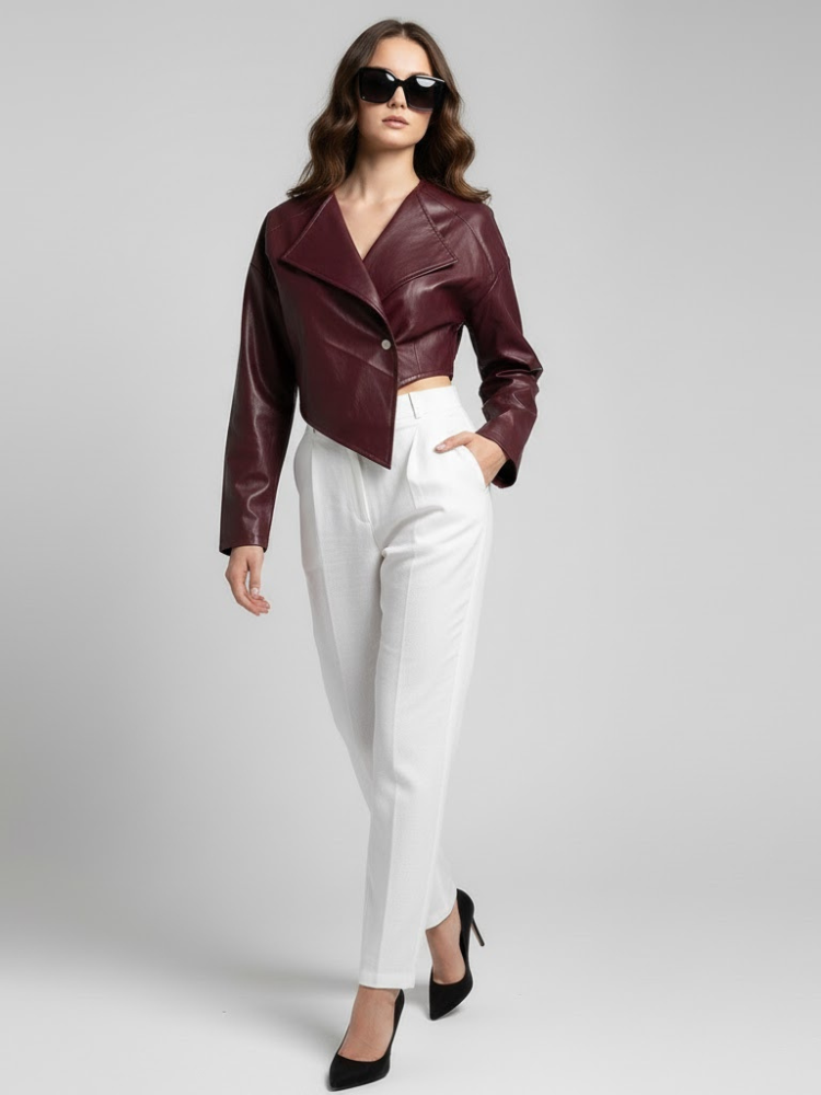 Women's Cropped Vegan Leather Jacket HARLEM COUTURE BYMANYC ® New York-1