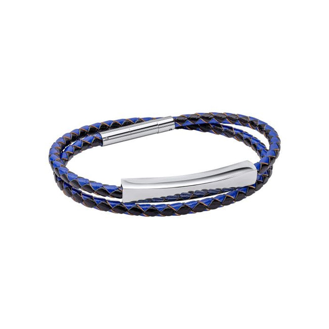 Fred Bennett Double Wrap Blue and Black Leather Bracelet