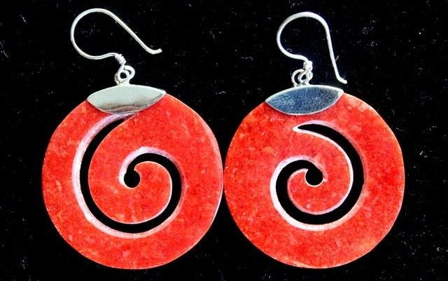 925 Silver Red Coral Earrings - Scroll Design[UK delivery]